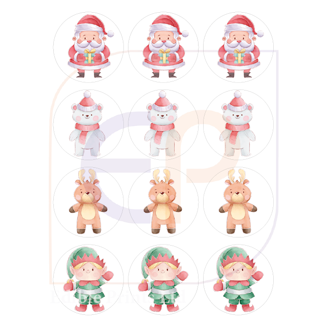 Precut 'Water Colour Santa' Christmas Edible Icing Toppers
