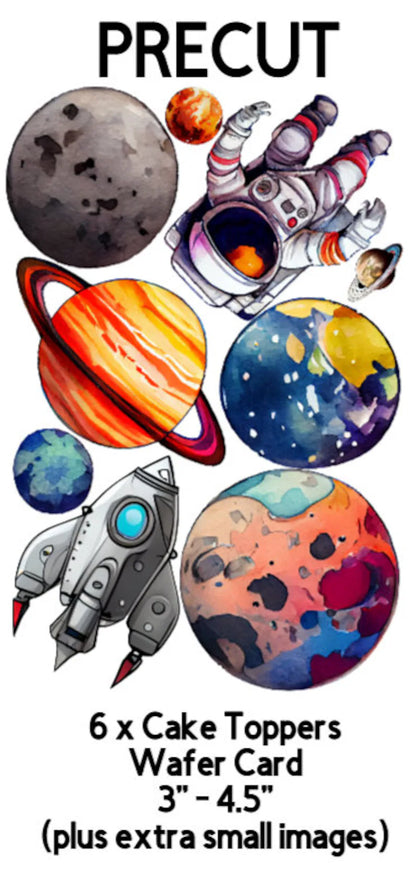 Astronauts & Planets. Cake & Cupcake Precut Wafer Toppers Set