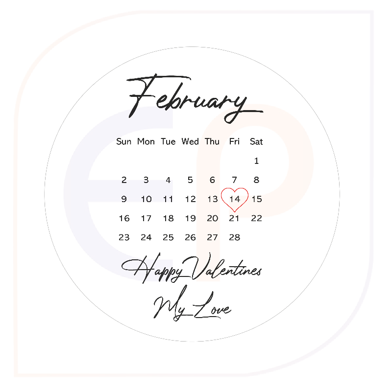 sample of a circle calendar icing topper with custom date and message