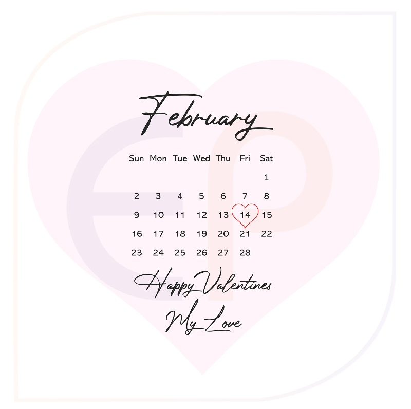valetines day cake topper sample of a heart shaped calendar print with a personalised custom message