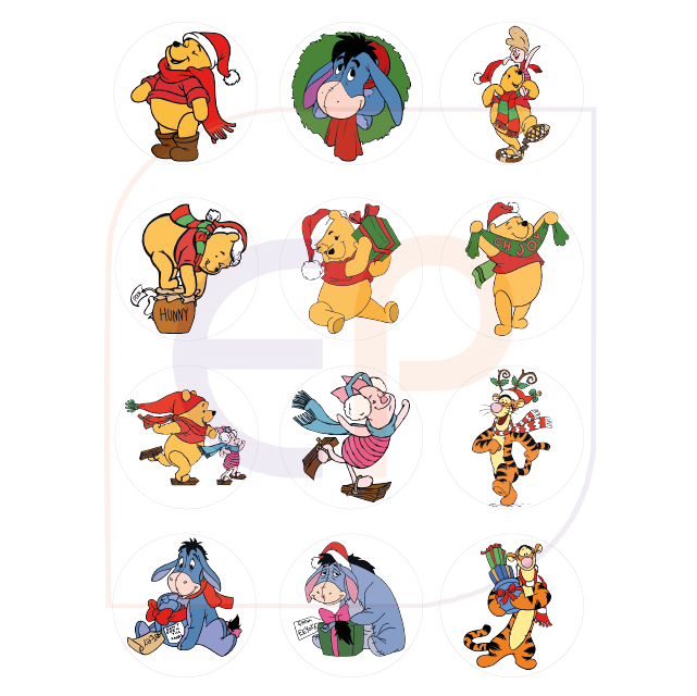 Precut 'Winnie the Pooh' Christmas Edible Icing Toppers