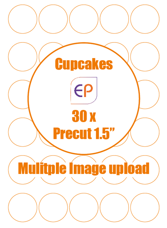 1.5" x 30 Precut Icing Cupcake Toppers - Multiple Images