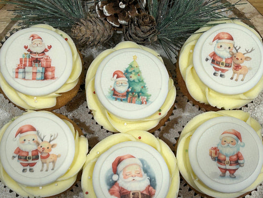 Precut 'Cute Santa' Christmas Edible Icing Toppers