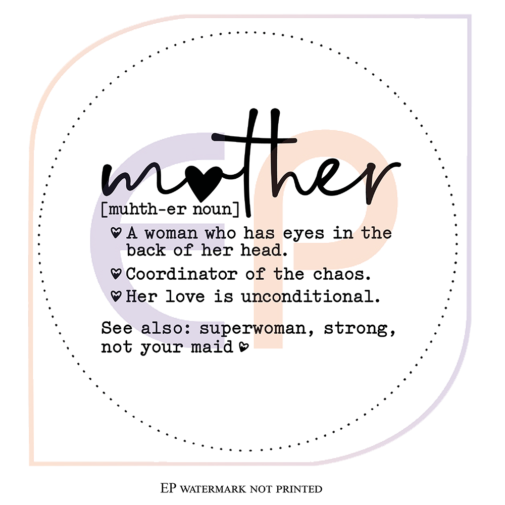 Definition of a 'mother' with decorative elements on a white background and black text