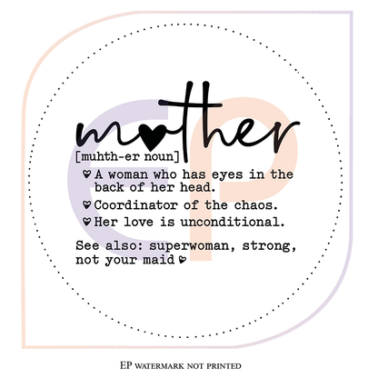 Definition of a 'mother' with decorative elements on a white background and black text