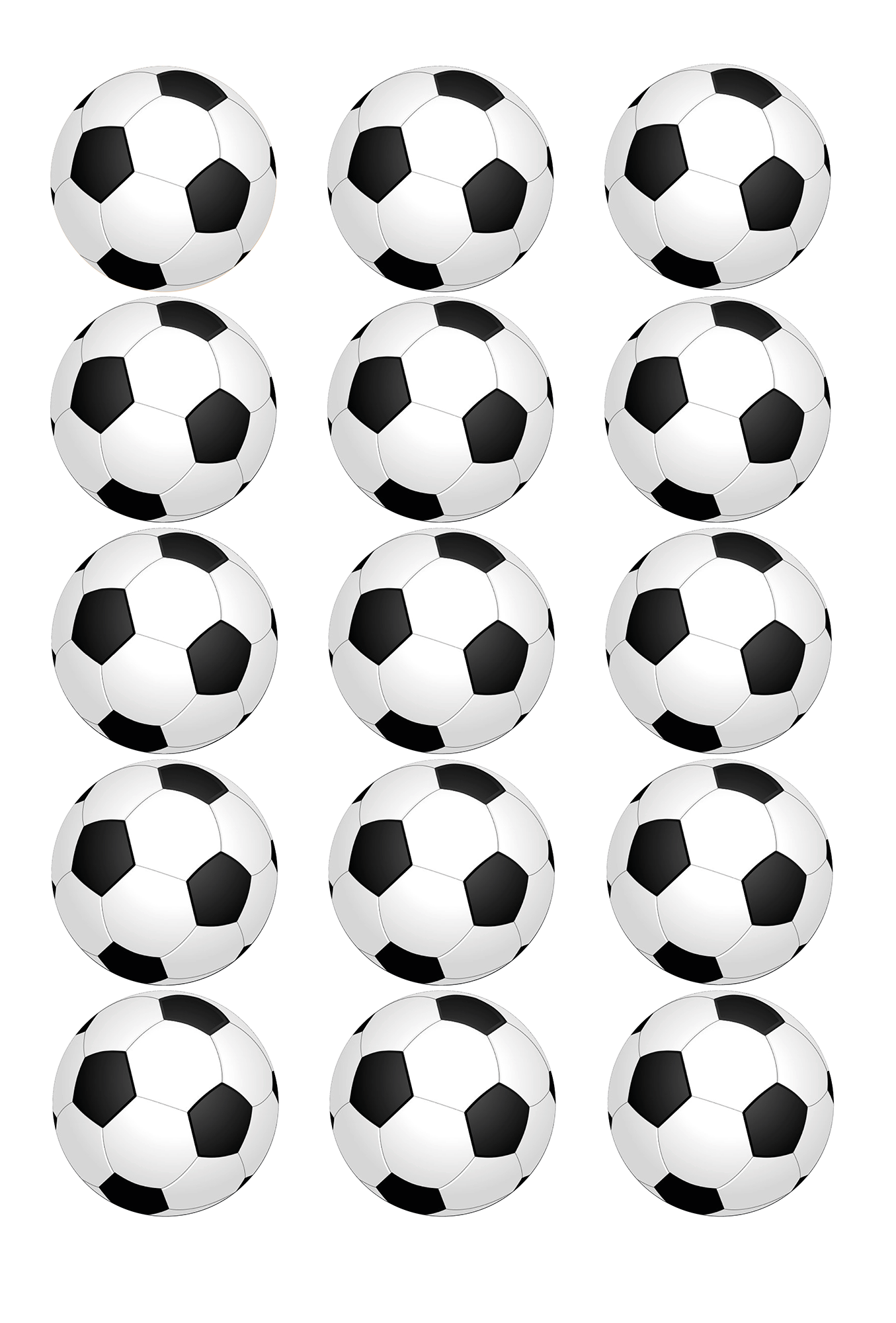 black and white edible football toppers printed on 2" circles, 5cm rounds, either 15 or 30 to a sheet