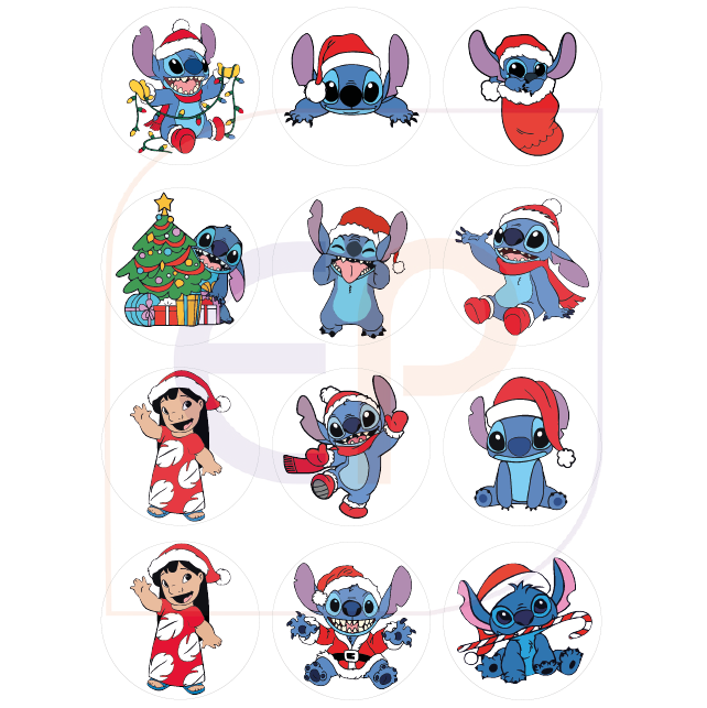 Precut 'Lilo and Stitch' Christmas Edible Icing Toppers