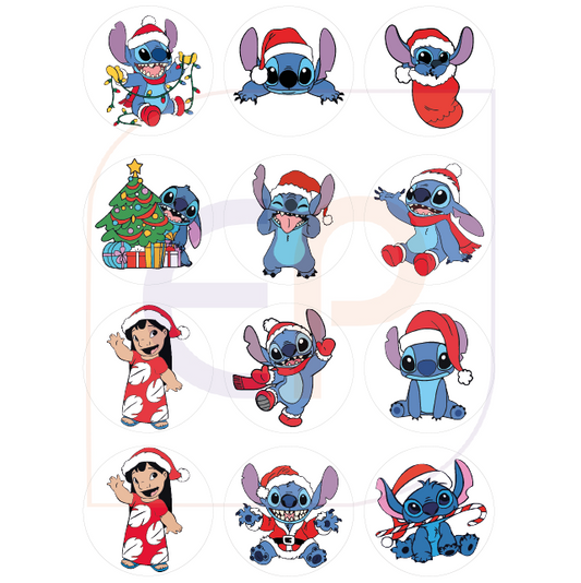 Precut 'Lilo and Stitch' Christmas Edible Icing Toppers