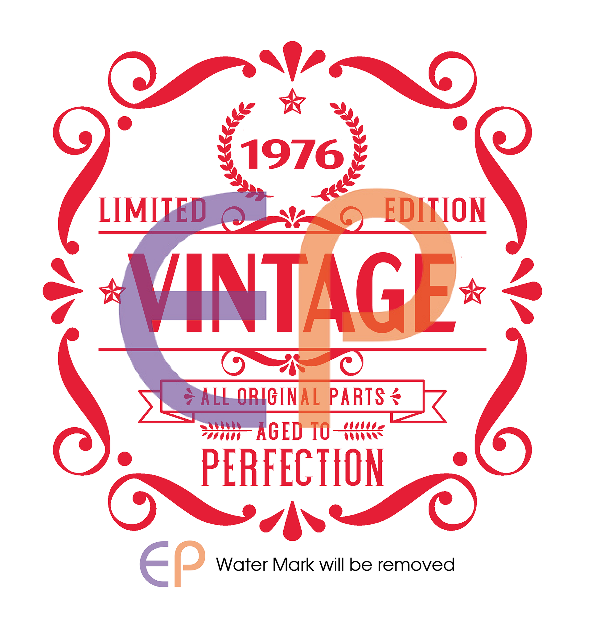 Vintage-themed graphic with decorative text and red border on a white background, personalised with the year and name
