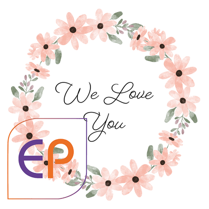 Floral design with 'We Love You' text on a white background