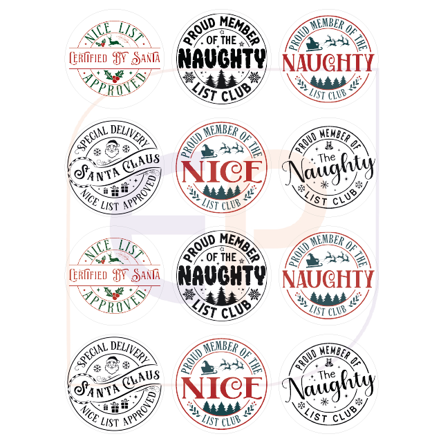 Precut 'Naughty & Nice List' Christmas Edible Icing Toppers