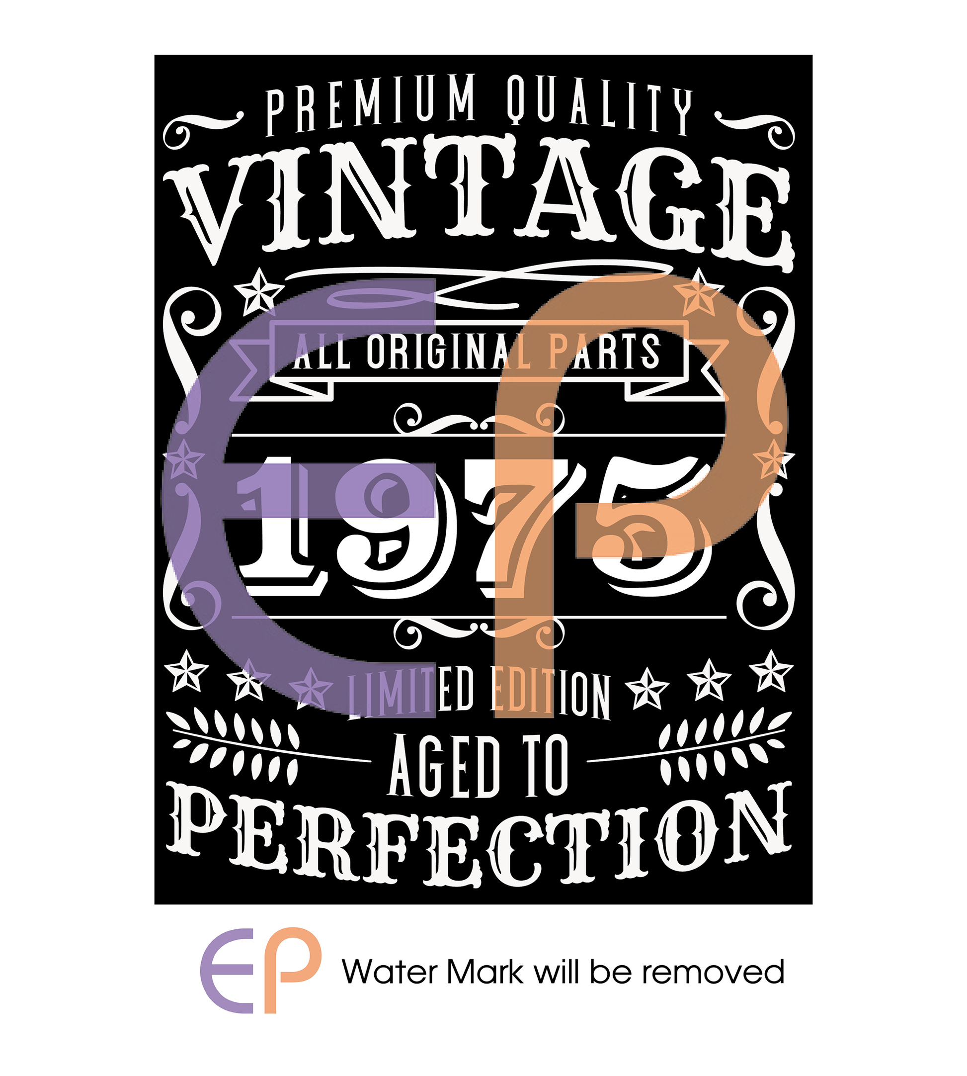 Vintage-style graphic with text and decorative elements on a black background.