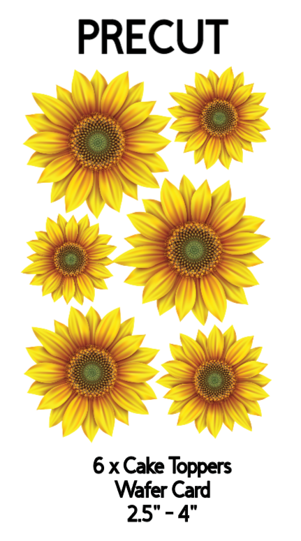 Sunflowers. Cake & Cupcake Precut Wafer Toppers Set