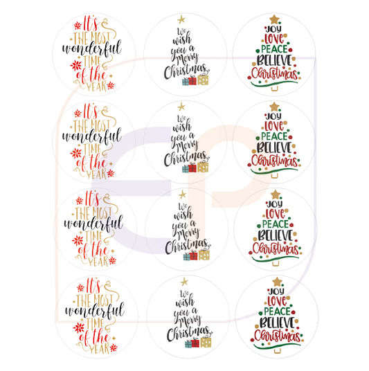 Precut 'Christmas Text' Christmas Edible Icing Toppers